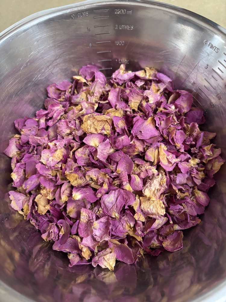 Petals drying in a bowl