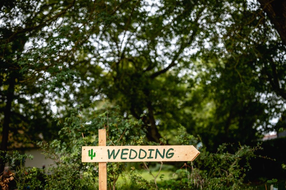 A painted sign pointing the way