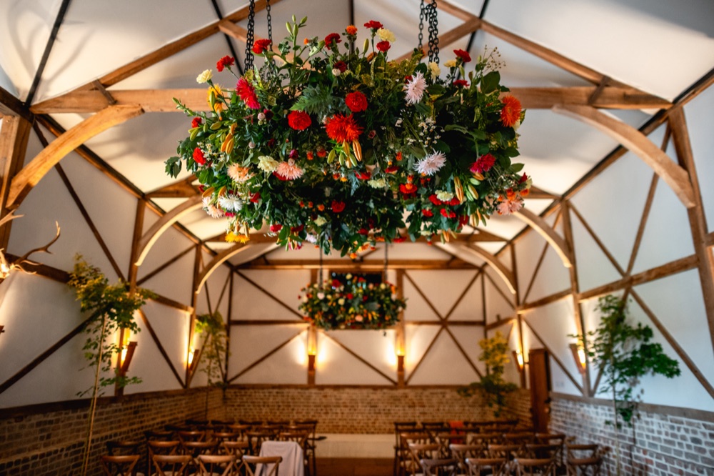 The barn set for the ceremony