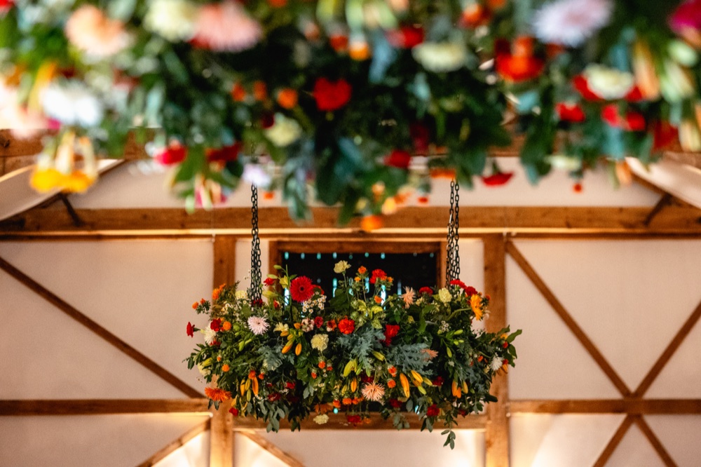 A beautiful floral display above the proceedings
