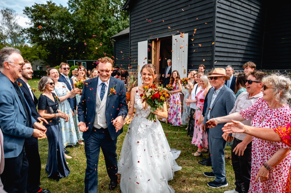 Confetti outside the barn