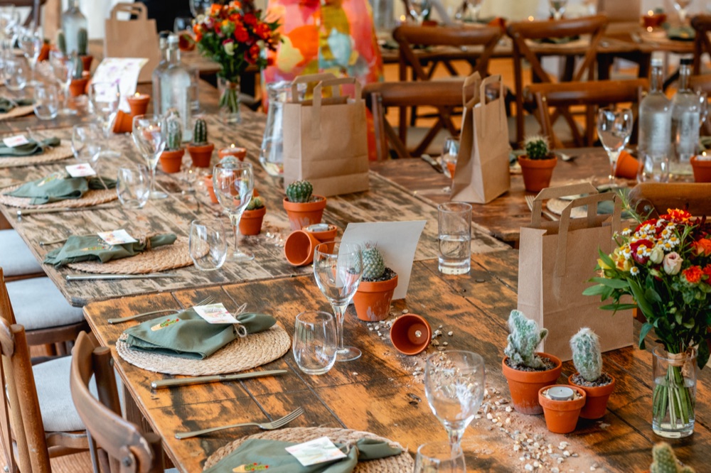 Tables laid for the wedding breakfast